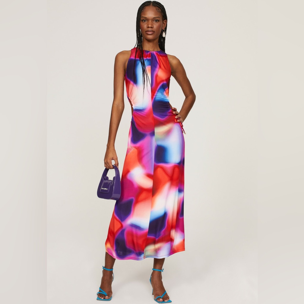 Nwt Rebecca Vallance 'Del Prado' Cut Out Midi Dress Rainbow Red Sz 2